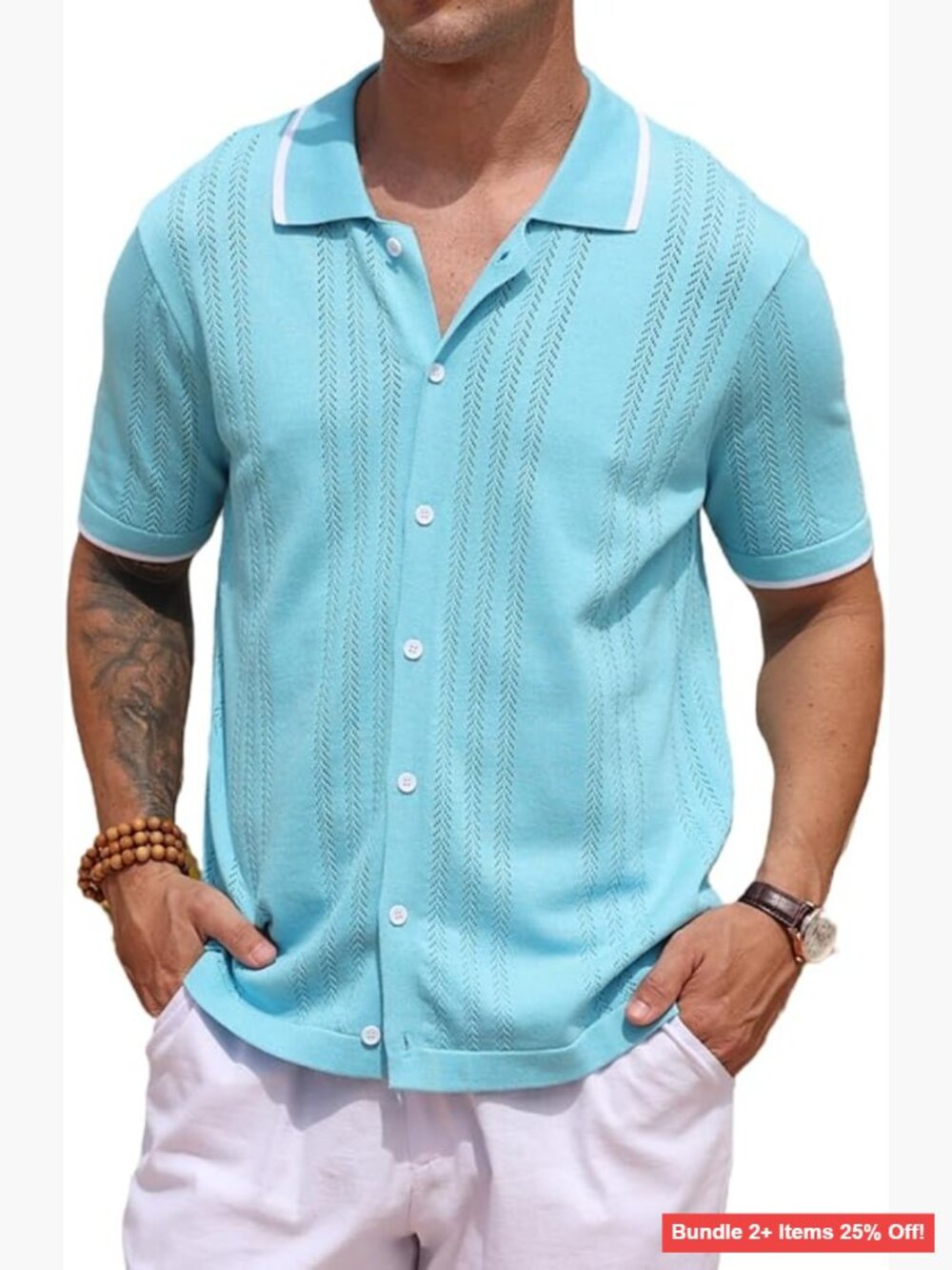 Men's Knit Button Down Short Sleeve Polo Shirt Relaxed Fit Summer Casual